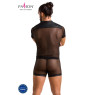 Комплект сітчастої чоловічої білизни Passion 052 SET MICHAEL S/M black, сорочка, боксери, заклепки