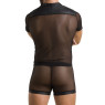 Комплект сітчастої чоловічої білизни Passion 052 SET MICHAEL 2XL/3XL black сорочка, боксери заклепки