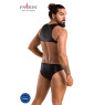 Чоловіче шкіряне боді Passion 056 ADAM S/M Black, заклепки