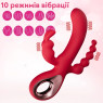 Вібратор кролик з потрійною стимуляцією Smile3x, 10 частот, червоний, 20 см