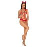Еротичний костюм чортика зі стреп Obsessive Evilia teddy red L/XL, боді, чокер, накладки на соски, о