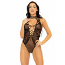 Leg Avenue Net and lace halter bodysuit OS Black