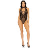 Leg Avenue Net and lace halter bodysuit OS Black