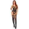 Еротичний бодістокінг Leg Avenue Jacquard net Black, імітація панчіх, відкритий доступ, one size