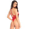 Мереживне боді Leg Avenue Floral lace thong teddy Red, шнурівка на грудях, one size