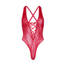 Мереживне боді Leg Avenue Floral lace thong teddy Red, шнурівка на грудях, one size