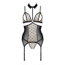 Корсет з відкритими грудьми Passion DOMINICA CORSET S/M beige, пажі для панчіх, стрінги