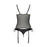 Корсет зі шнурівкою Passion NESSY CORSET XXL/XXXL black, стрінги з відкритим доступом, пажі для панч