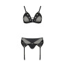 Комплект білизни Passion NESSY SET XXL/XXXL black, бюстгальтер, пояс для панчіх, стрінги