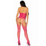 Мереживний бодістокінг з відкритим доступом Leg Avenue High neck lace bodystocking One size Raspberr