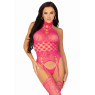 Мереживний бодістокінг з відкритим доступом Leg Avenue High neck lace bodystocking One size Raspberr
