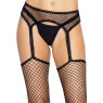 Панчохи-сітка Leg Avenue Net stockings with garter belt One size Black, пояс, підв’язки