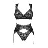 Комплект білизни Obsessive Donna Dream 3-pcs set M/L Black, бюстгальтер, стрінги, пояс для панчіх