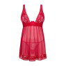 Прозора сорочка бебі-дол Obsessive Lacelove babydoll & thong XL/2XL Red, мереживо, стрінги