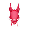 Прозорий корсет Obsessive Lacelove corset XS/S Red, мереживо, підв’язки для панчіх