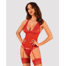Прозорий корсет Obsessive Lacelove corset XL/2XL Red, мереживо, підв’язки для панчіх