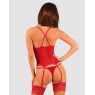 Прозорий корсет Obsessive Lacelove corset XL/2XL Red, мереживо, підв’язки для панчіх