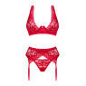 Комплект білизни Obsessive Lacelove cupless 3-pcs set XS/S Red, бюстгальтер, стрінги, пояс для панчіх