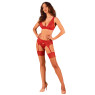 Комплект білизни Obsessive Lacelove cupless 3-pcs set XS/S Red, бюстгальтер, стрінги, пояс для панчіх