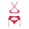Комплект білизни Obsessive Lacelove cupless 3-pcs set XL/2XL Red, бюстгальтер, стрінги, пояс для пан