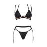 Комплект білизни Obsessive Selinne 3-pcs set XL/2XL Black, бюстгальтер, стрінги пояс для панчіх