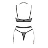 Комплект білизни Obsessive Selinne 3-pcs set XL/2XL Black, бюстгальтер, стрінги пояс для панчіх