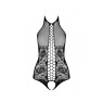 Бодістокінг з імітацією корсетної шнурівки Passion BS094 One Size, black, квітковий візерунок, з дос