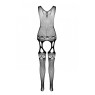 Бодістокінг з плетінням на грудях Passion BS099 One Size, white, відкритий доступ, імітація підв’язо