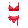 Комплект Obsessive Ingridia 3-pcs set XS/S, червоний, бюстгальтер, стрінги, пояс