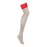 Панчохи Obsessive Ingridia stockings XL/2XL, бежеві з червоною резинкою