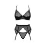 Комплект Obsessive Chemeris 3-шт set XL/2XL, стрінги, пояс для панчіх, бюстгальтер