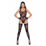 Боді Noir Handmade F242 Tulle body with patterned flock embroidery - XL