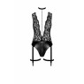 Боді Noir Handmade F297 Libido Deep-V bodysuit with collar, pearl chain and garter - M