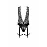 Боді Noir Handmade F297 Libido Deep-V bodysuit with collar, pearl chain and garter - XXL