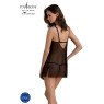 Пеньюар Passion DROSERA CHEMISE black, L/XL, мереживний ліф зі стрепами, трусики в комплекті