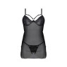 Пеньюар Passion DROSERA CHEMISE black,  XXL/XXXL, мереживний ліф зі стрепами, трусики в комплекті