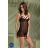 Пеньюар Passion DROSERA CHEMISE black,  XXL/XXXL, мереживний ліф зі стрепами, трусики в комплекті