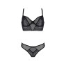 Комплект Passion DROSERA SET black S/M, сітка+мереживо, бюстьє та трусики танга