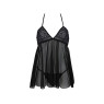 Пеньюар Passion KERRIA CHEMISE black, XXL/XXXL, мереживний верх, трусики в комплекті