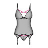 Корсет Obsessive Novenes corset & thong, XL/2XL, прозорий, відкрита спина, стрінги в комплекті