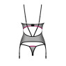 Корсет Obsessive Novenes corset & thong, XL/2XL, прозорий, відкрита спина, стрінги в комплекті