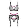 Комплект Obsessive Novenes 3-шт set, XS/S, прозорий ліф на кісточках, стрінги, пояс