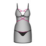 Пеньюар Obsessive Novenes chemise & thong, XL/2XL, обтислий, прозорий, зі стрепами, стрінги в компле