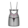 Пеньюар Obsessive Novenes chemise & thong, XL/2XL, обтислий, прозорий, зі стрепами, стрінги в компле