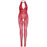 Бодістокінг Leg Avenue Rhinestone Lace and Net Bodystocking Red One Size