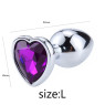Металева анальна пробка, Silver Heart Violet, размер L
