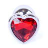 Металева анальна пробка, Silver Heart Red, размер L