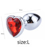 Металева анальна пробка, Silver Heart Red, размер L