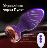 Анальна вібро-пробка Rose Butt на пульті із золотою трояндою, 10 режимів, фіолетовий, діаметр 3.5 см