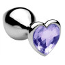 Металева анальна пробка, Silver Heart Light Purple, розмір S